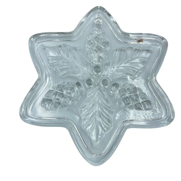 1970s Fostoria Crystal Embossed Ornaments Star Snowflake and Pine Cones, Holly - Picture 2 of 6